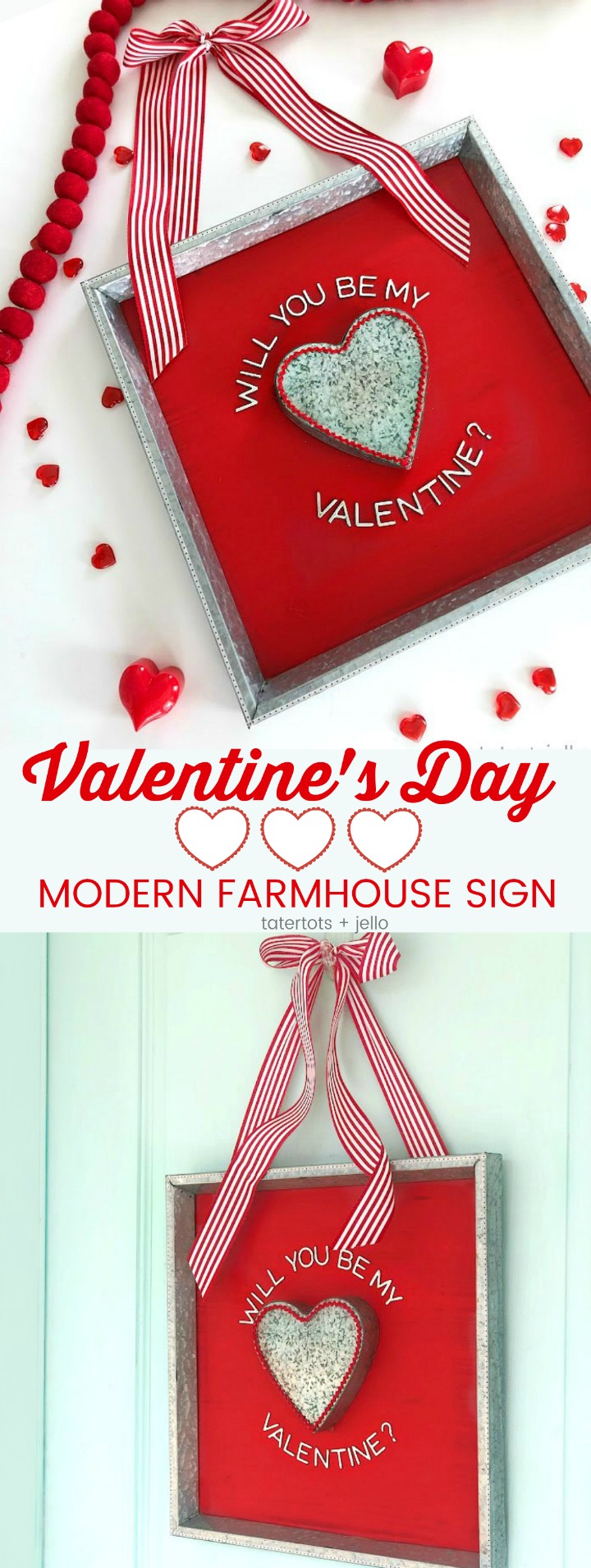 Valentine's Day Modern Farmhouse Heart Sign. Create an easy wall hanging or alternative to a front-door wreath with this easy sign to celebrate the holiday! 