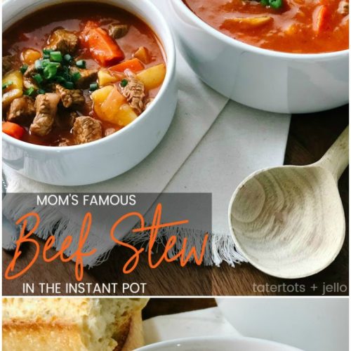 Mom's Famous Beef Stew in the Instant Pot. My mom made a beef stew that was full of savory veggies and tender meat. I've taken her recipe and converted it for our Instant Pot. Instead of taking 3 hours, you can have Mom's Famous Beef Stew in 35 minutes!