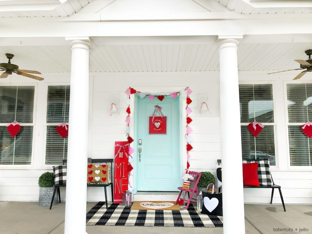 6 Ways to Create a Colorful Be Mine Valentine's Day Porch! Easy and inexpensive ways to create a bright and colorful Valentine's Day front door!