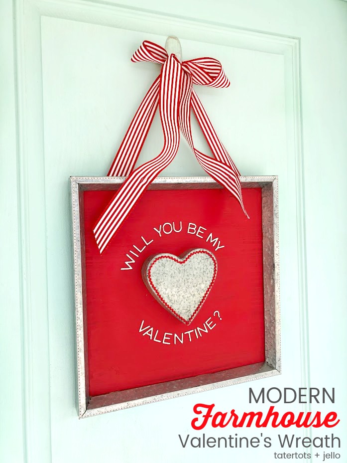 Valentine's Day Modern Farmhouse Heart Sign. Create an easy wall hanging or alternative to a front-door wreath with this easy sign to celebrate the holiday! 