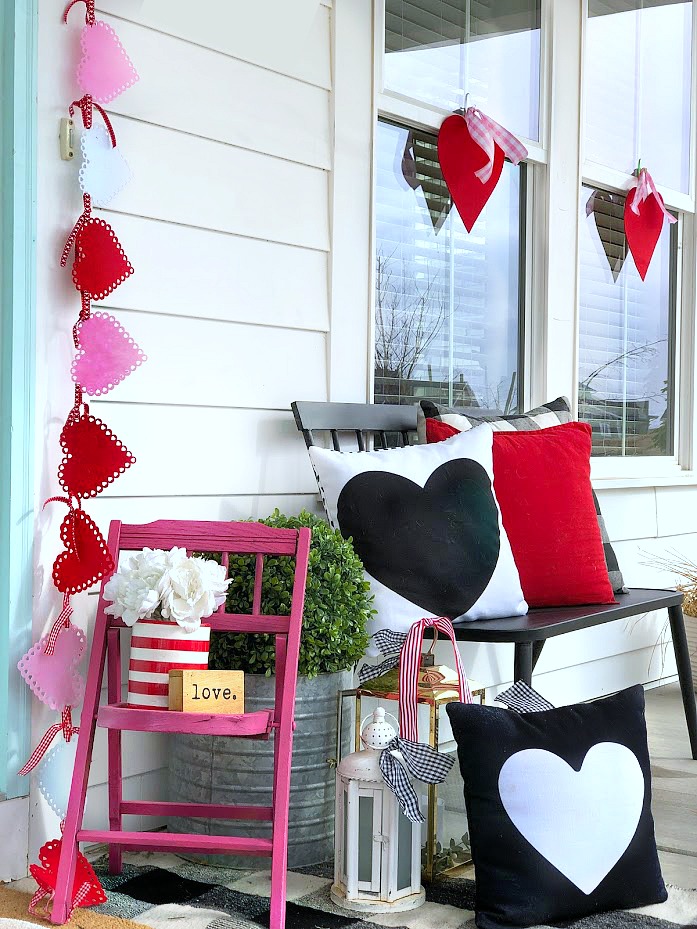 6 Ways to Create a Colorful Be Mine Valentine's Day Porch! Easy and inexpensive ways to create a bright and colorful Valentine's Day front door!