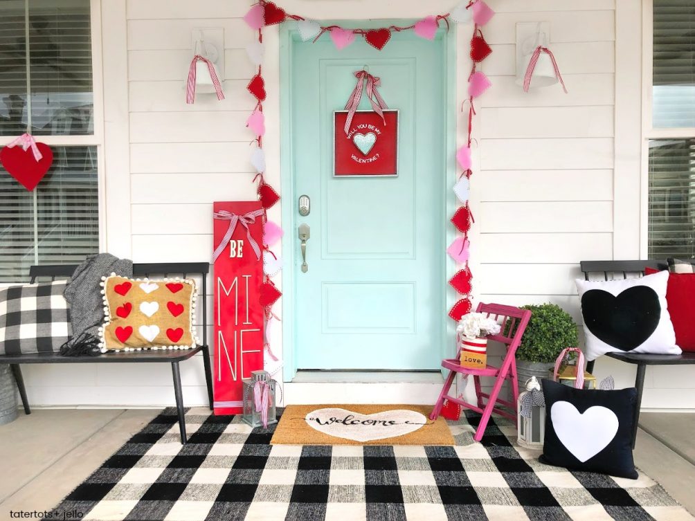 6 Ways to Create a Colorful Be Mine Valentine's Day Porch! Easy and inexpensive ways to create a bright and colorful Valentine's Day front door!