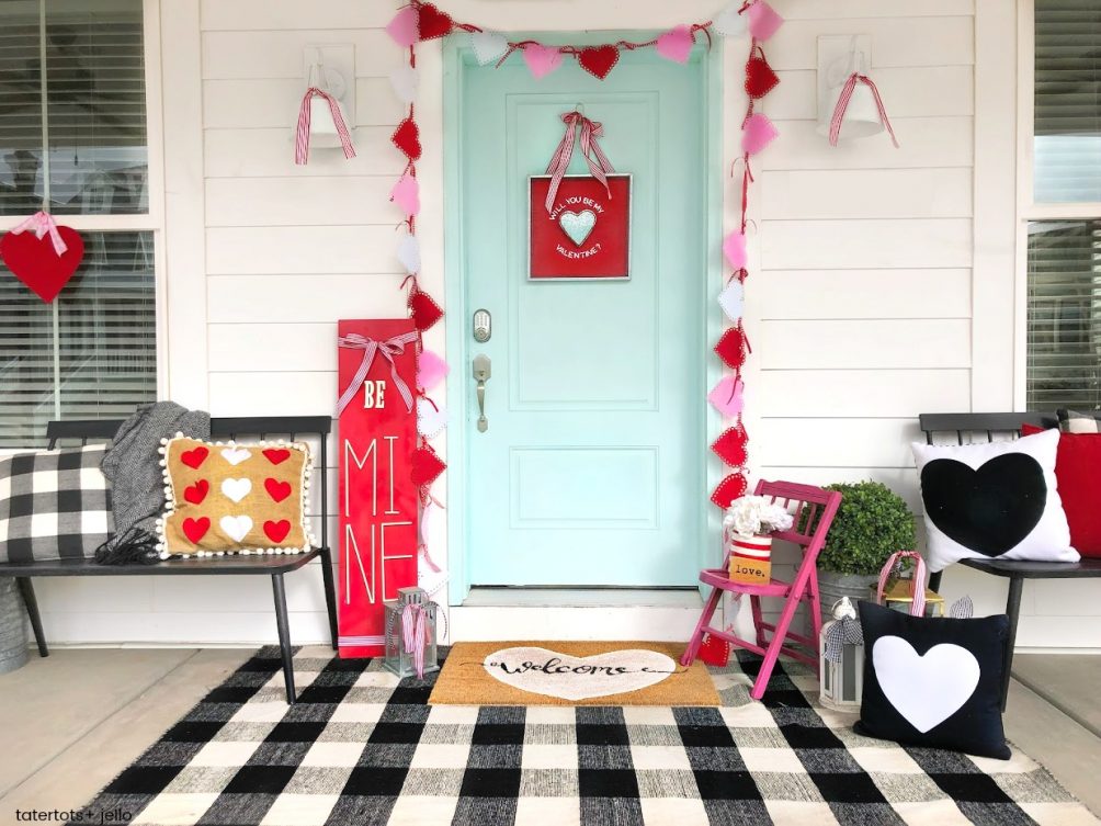 Valentine Porch Sign Valentines Day Decorations for The Home, Happy Valentines Day Banner Welcome Sign for Front Door, Modern Farmhouse Wall Decor