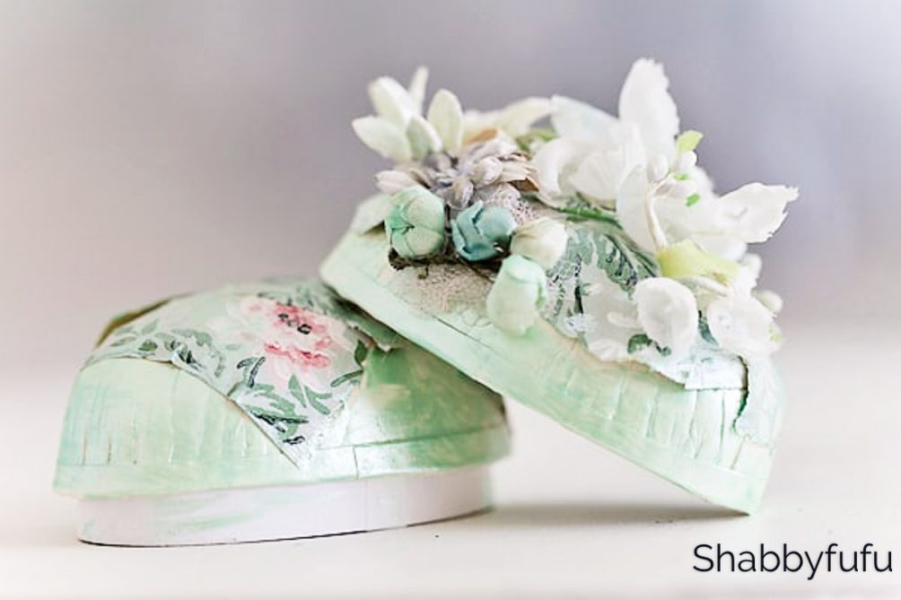 millinery egg boxes with vintage flowers 