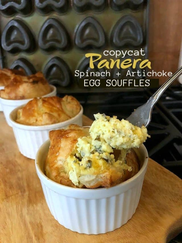 Copycat Panera Spinach and Artichoke Egg Souffles. Fluffy eggs in a delicious spinach artichoke batter baked in layers of light layers of crust will impress weekend guests and the best part is they are SO easy to make! 