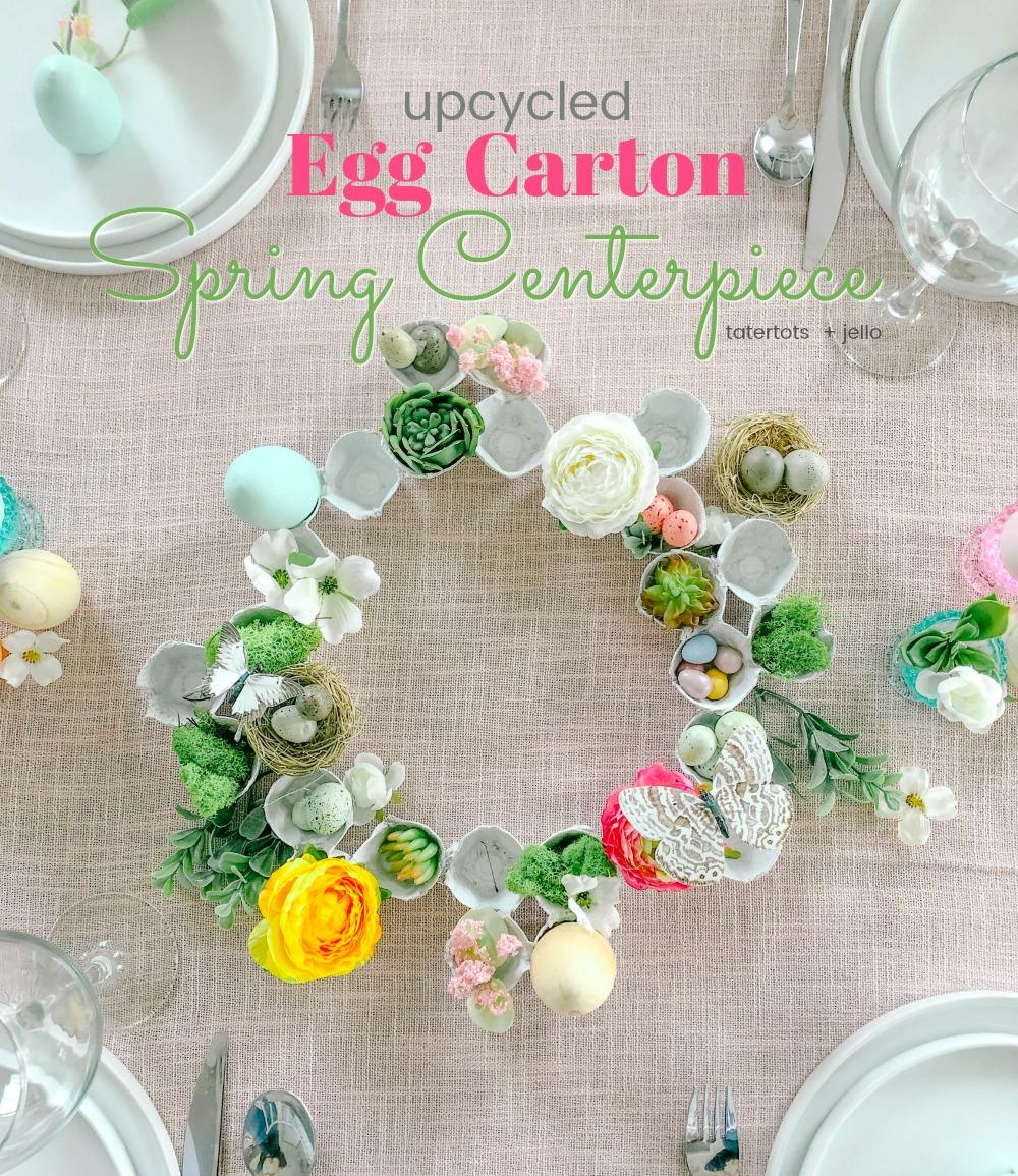 Egg Carton Spring Succulent and Flower Wreath Centerpiece. Don't throw your old egg cartons out, upcycle them into a beautiful Spring wreath centerpiece!