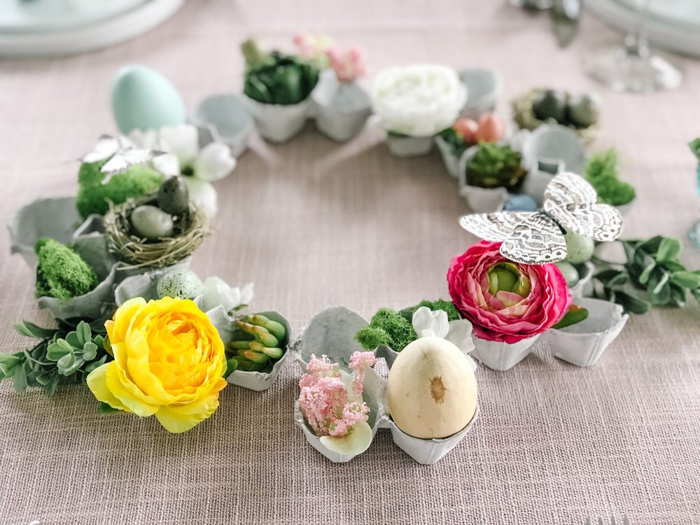 Egg Carton Spring Succulent and Flower Wreath Centerpiece. Don't throw your old egg cartons out, upcycle them into a beautiful Spring wreath centerpiece!