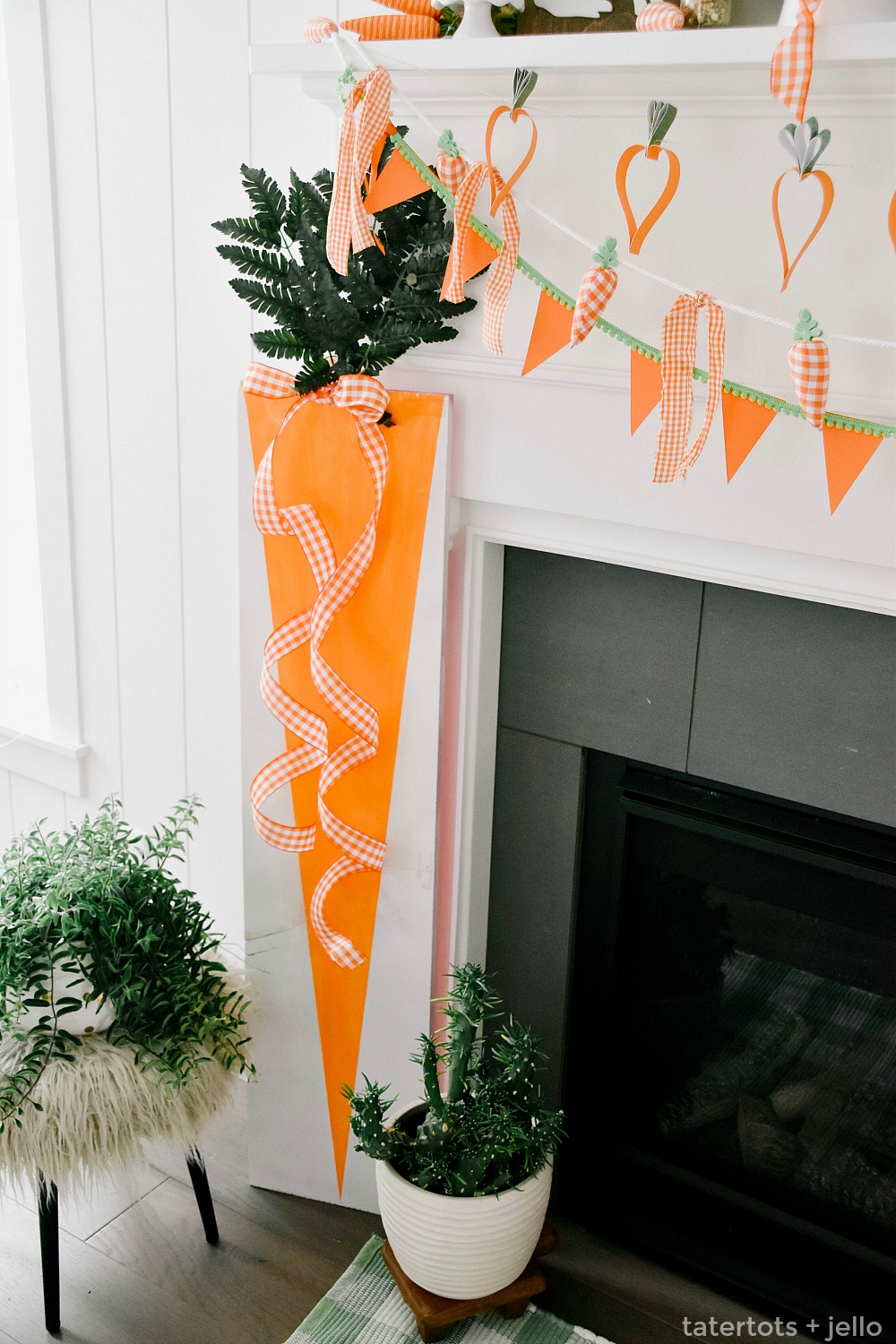 Spring Plaid and Carrots Mantel 
