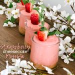 Fluffy Strawberry Cheesecake Mousse! Kick Spring off by making this easy and delicious, light and creamy mousse. It's a great dessert to make ahead of time and wow your dinner guests! 