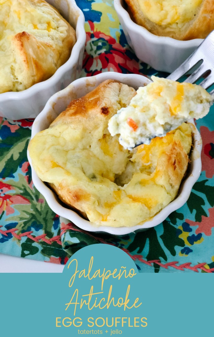 Panera-inspired Jalapeno Artichoke Egg Souffles. Creamy jalapeno artichoke egg filling nest inside light and flaky pastry in this mouth-watering individual brunch recipe!