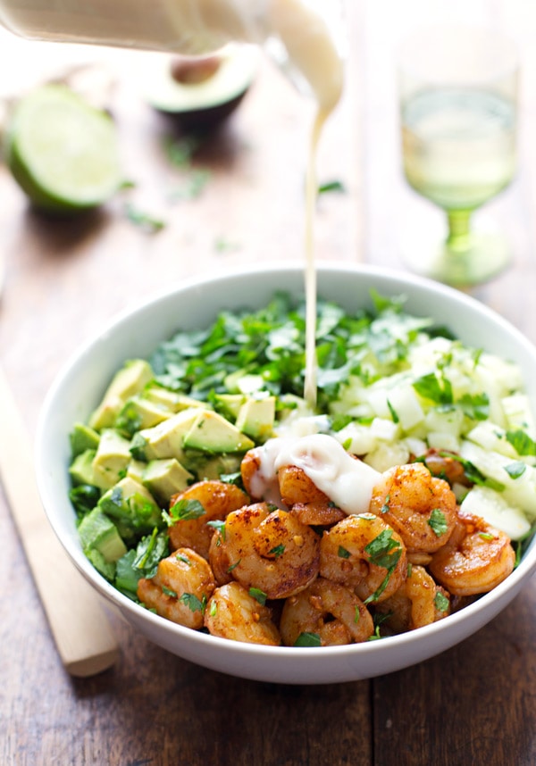 shrimp avocado salad with miso dressing