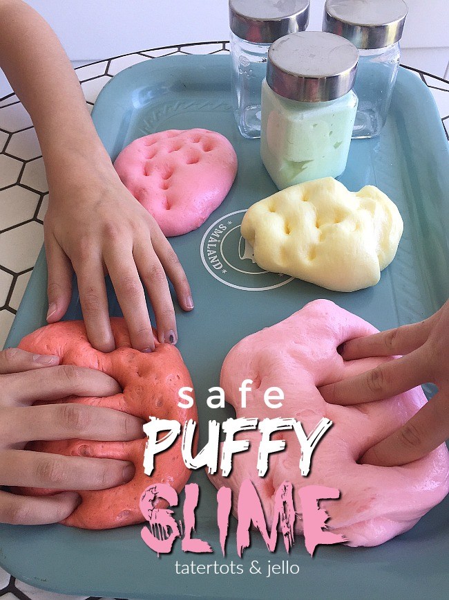 3 Ingredient Safe Puffy Slime and 1 month of free kids crafts you can make at home with amazon links. 