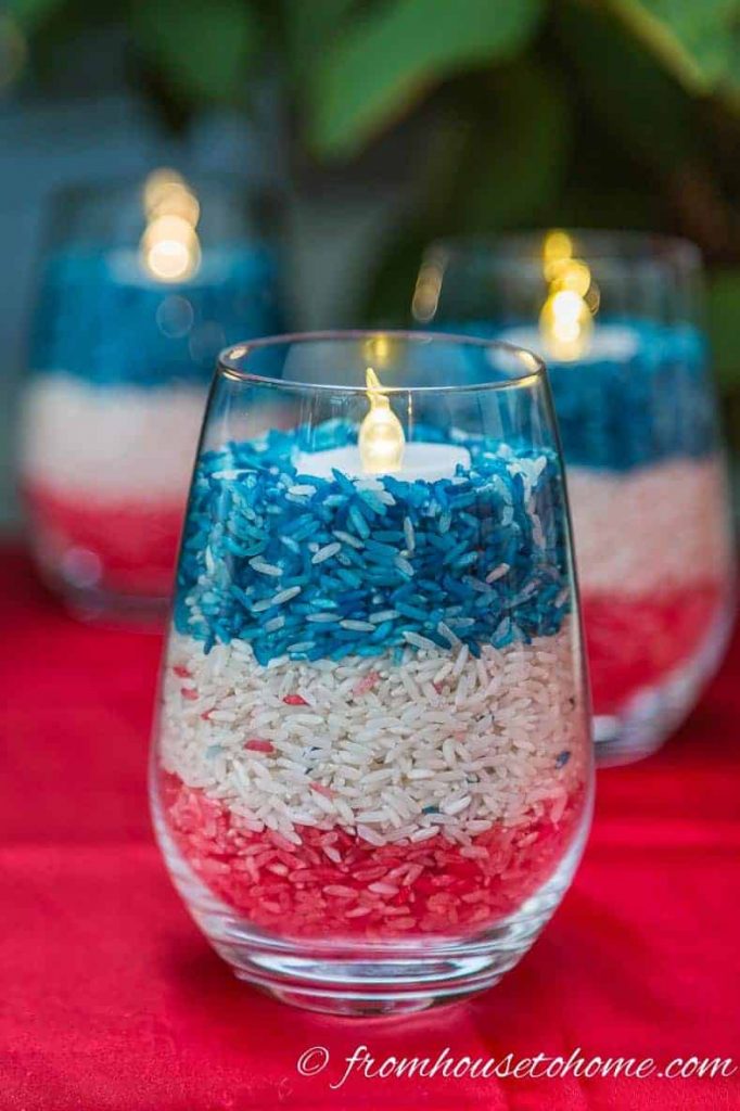Easy DIY Red, White, and Blue Candle Holders @ From House to Home