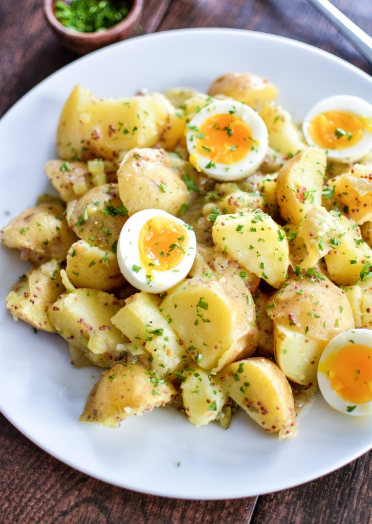 Potato Salad with Soft Boiled Eggs and Maple Mustard Dressing @ Cooking and Beer