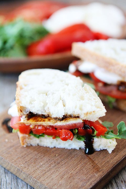 Roasted Red Pepper, Arugula, and Mozzarella Sandwich @ Two Peas & Their Pod