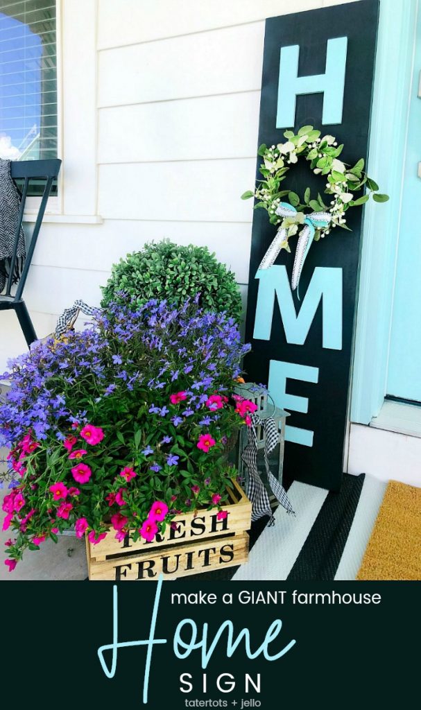 How to make a GIANT farmhouse HOME sign for just a few dollars! Create a focal point for your front door or mantel in just minutes with this easy tutorial!