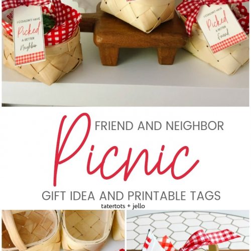 Summer is the perfect time for picnics. Give your friend or neighbor a fun picnic gift with this gift idea and free printable tags.