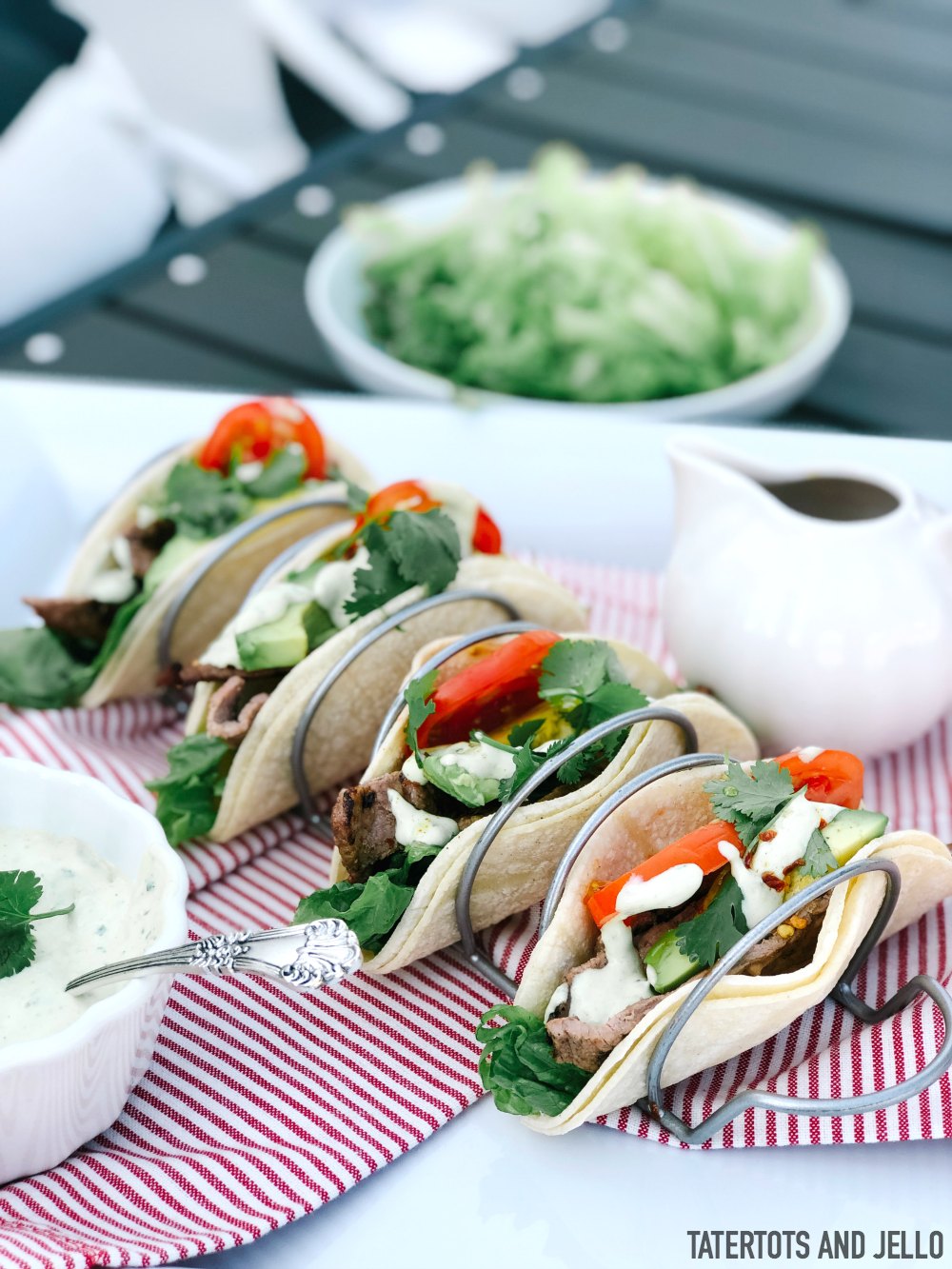 Tangy Sweet Steak Street Tacos with Avocado Cilantro Crema Sauce!
