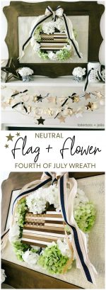 Neutral Wood Flag and Flower Fourth of July Wreath