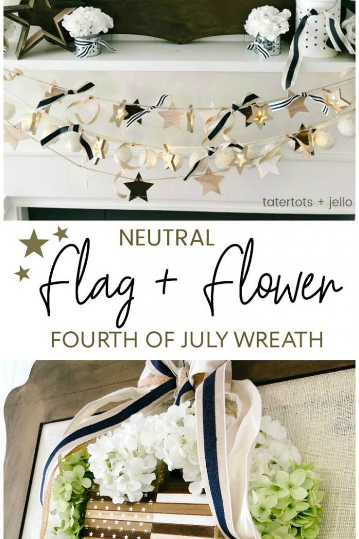 Neutral Wood Flag and Flower Fourth of July Wreath