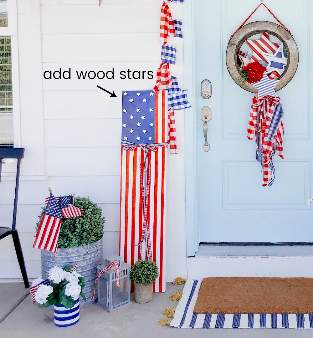 Make a GIANT Patriotic Flag Sign. Perfect for Memorial Day, Fourth of July or anytime, this easy sign will make a statement on your porch or inside your home!