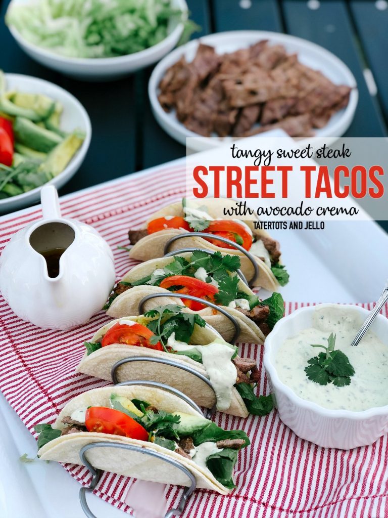 Tangy Sweet Steak Street Tacos with Avocado Cilantro Crema. Combine the sweetness of honey with tangy steak and a creamy Mexican sour cream crema avocado cilantro sauce in these delicious street tacos.