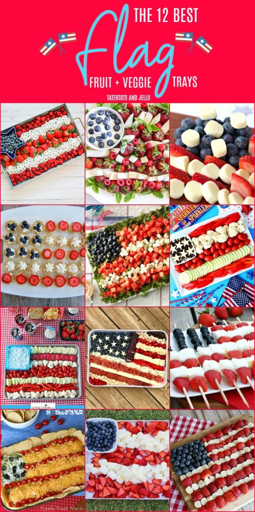 The 12 BEST Patriotic Flag Fruit and Veggie Platters. Create a healthier snack tray for Memorial Day or the Fourth of July with these fruit and veggie tray ideas! 