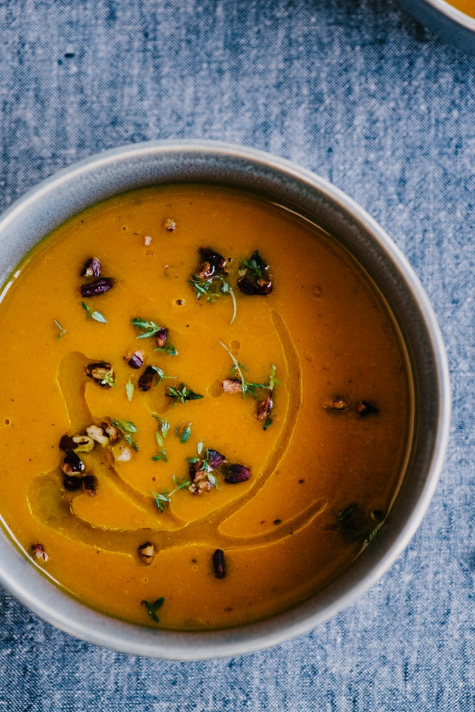 Carrot Apple Soup with Pecans and Thyme @ Our Salty Kitchen