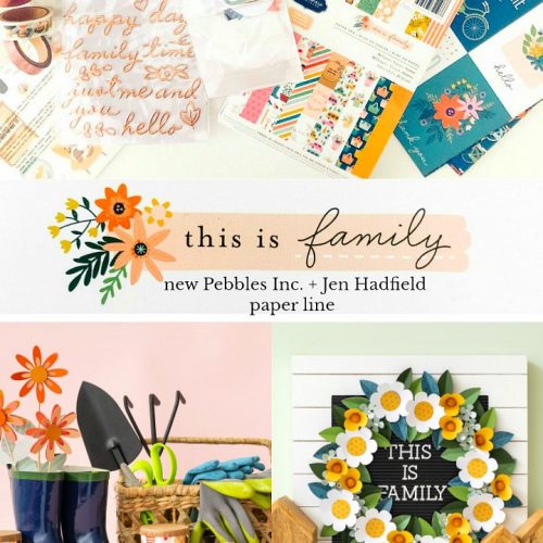 This is family paper line from Pebbles Inc and Jen Hadfield. Family traditions and bright embellishments.