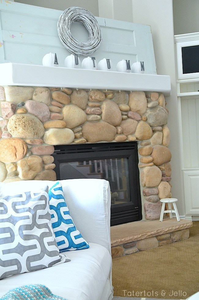 Modern White and Grey Fall Mantel @ Tatertots & Jello