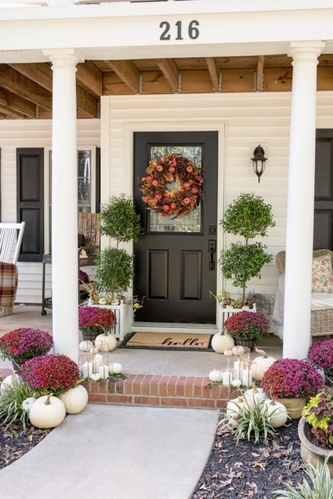 Plum And Red Mums Fall Porch @ Home Stories A to Z