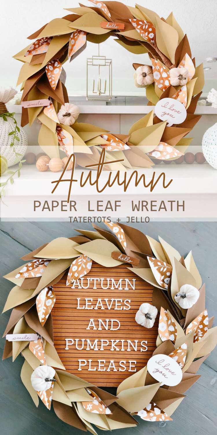 How to Make an Autumn Paper Leaf Wreath! Turn paper into a gorgeous paper leaf wreath that you can use by itself or pair it with a letter board for a beautiful Autumn centerpiece! ﻿