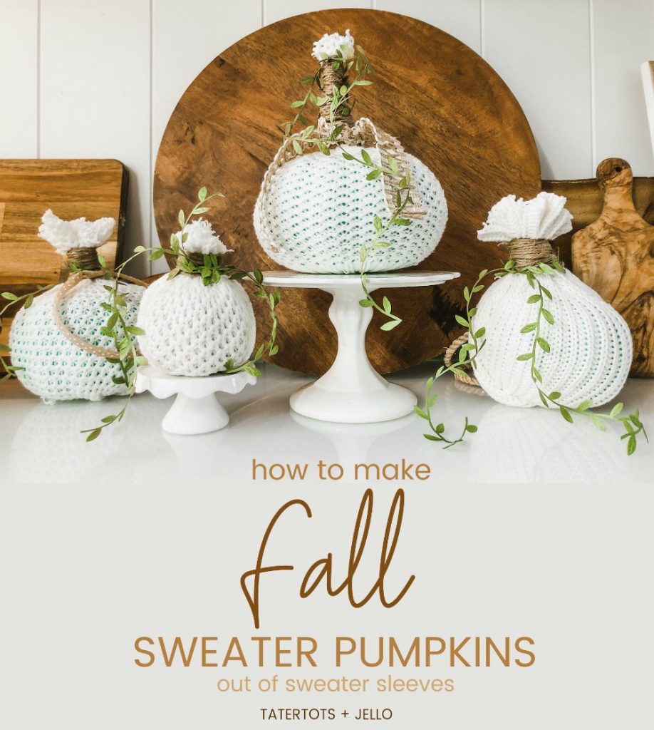 How to make easy fall sweater pumpkins. Use inexpensive dollar store pumpkins and transform them into beautiful decor with thrifted sweaters!