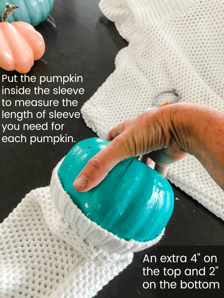 How to make easy fall sweater pumpkins. Use inexpensive dollar store pumpkins and transform them into beautiful decor with thrifted sweaters! 