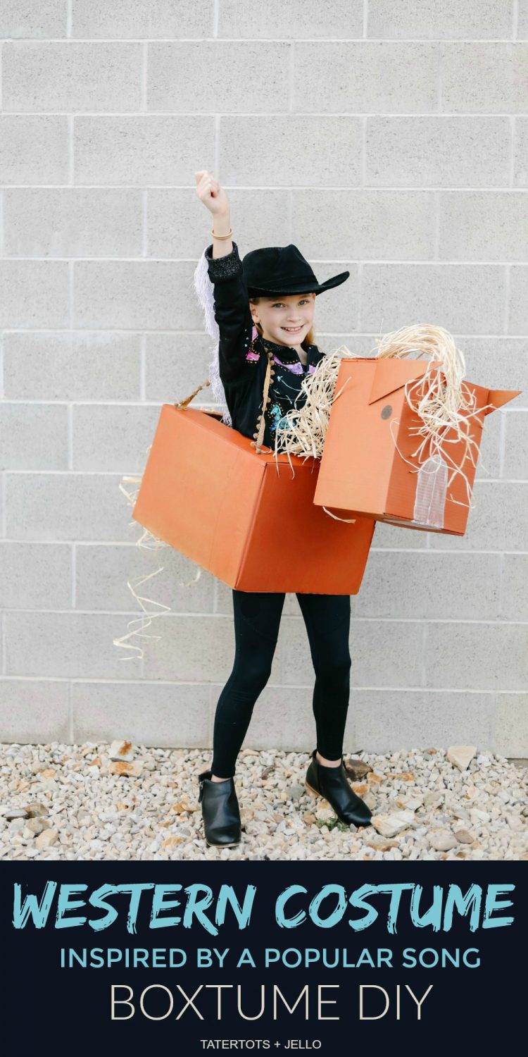"Old Town Road" Western Boxtume DIY. Turn a catchy western song into an easy Halloween costume with Amazon Prime smile boxes and some creativity!
