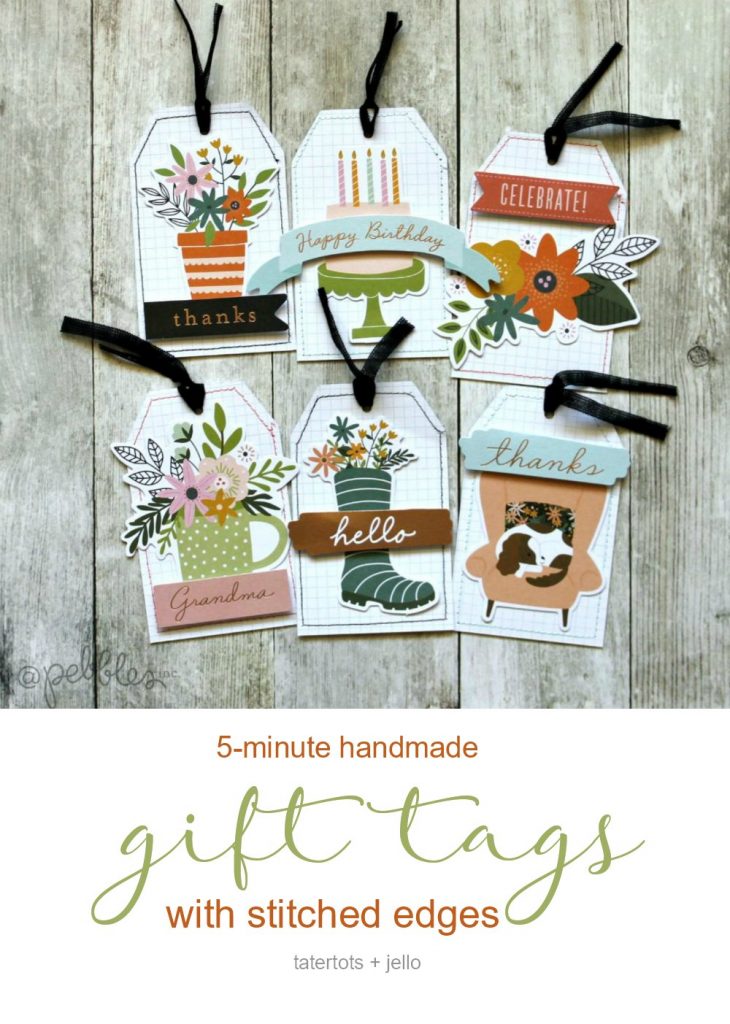 5-Minute handmade gift tags with Stitched Edges! Create adorable handmade tags in minutes with This is Family scrapbook line and sewn edges.