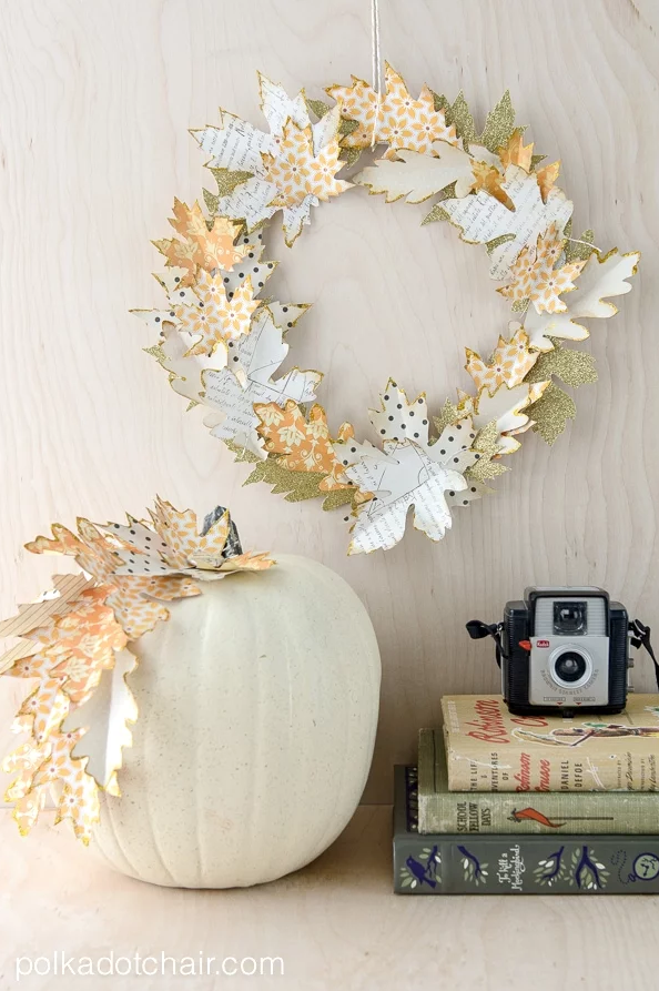 Autumn Paper Leaf Wreath Tutorial @ Polkadot Chair