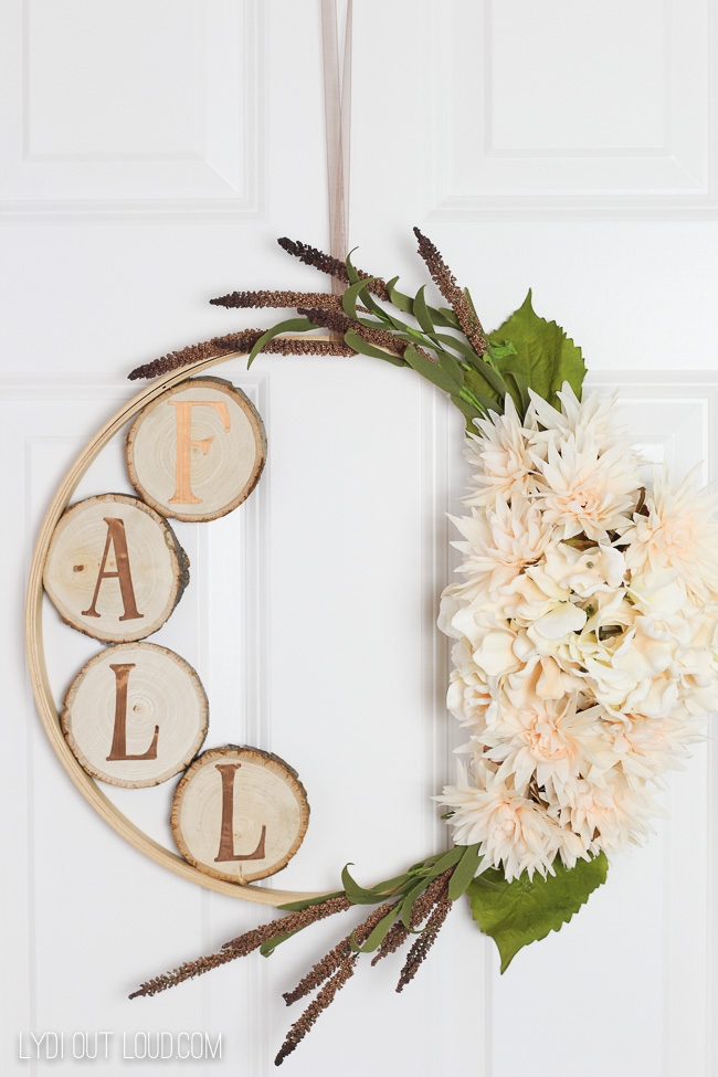 How to Make an Embroidery Hoop Wreath with Wood Slices @ Lydi Out Loud