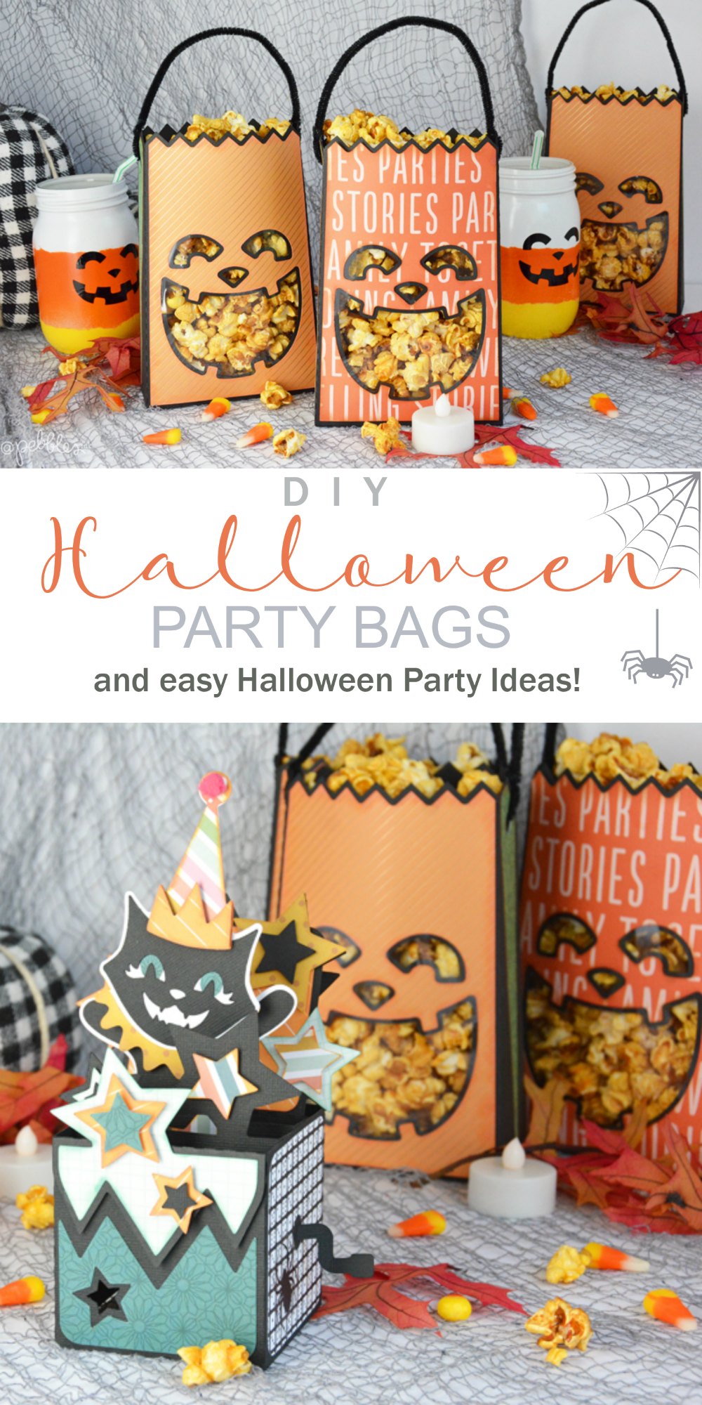 Halloween Pumpkin Paper Party Bags. Turn sheet of paper into festive pumpkin-shaped Halloween party bags and fill them with treats. Plus easy Halloween Party Ideas! 
