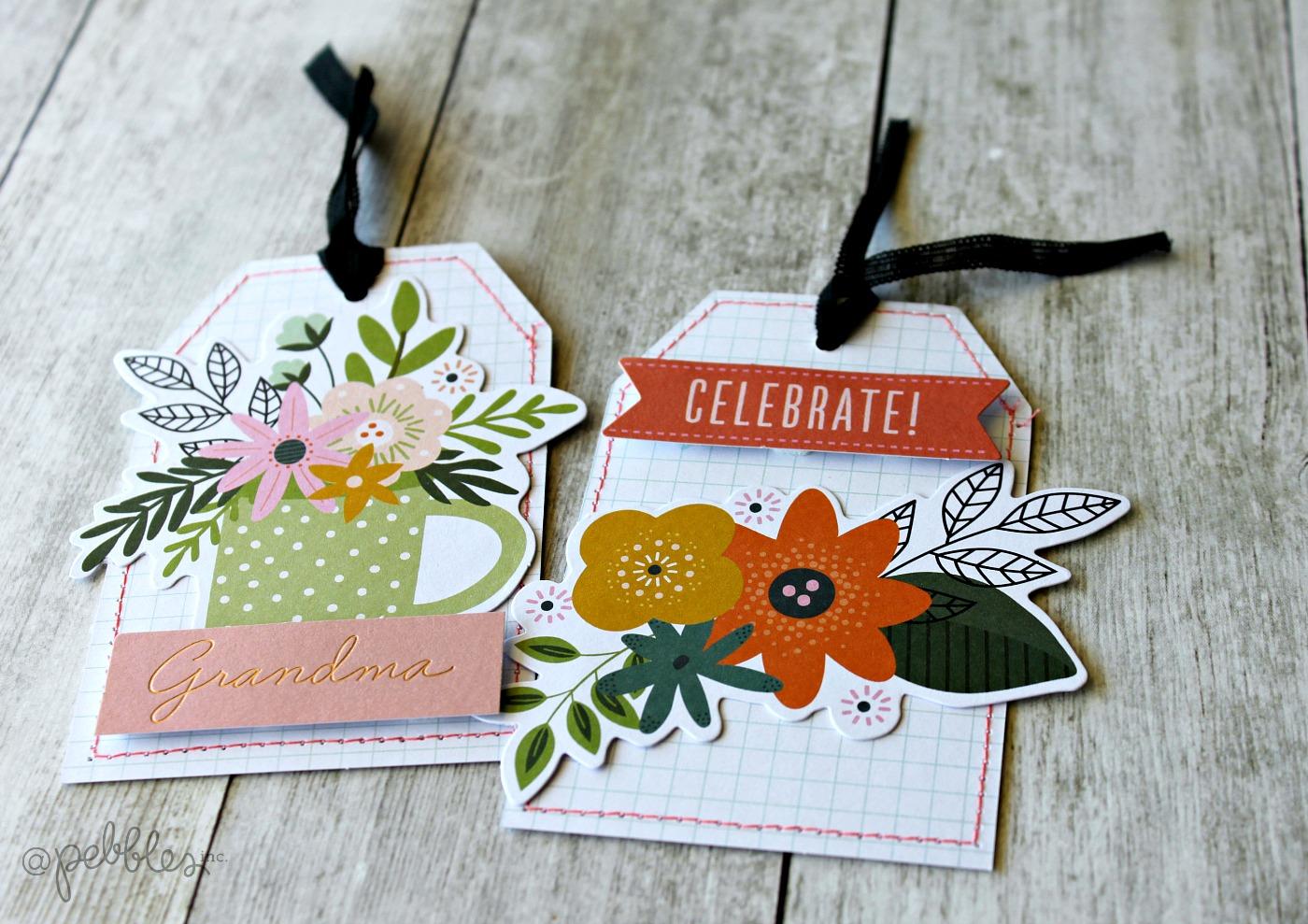 5-Minute handmade gift tags with Stitched Edges! Create adorable handmade tags in minutes with This is Family scrapbook line and sewn edges.