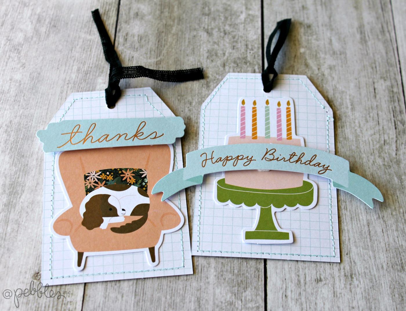 5-Minute handmade gift tags with Stitched Edges! Create adorable handmade tags in minutes with This is Family scrapbook line and sewn edges.