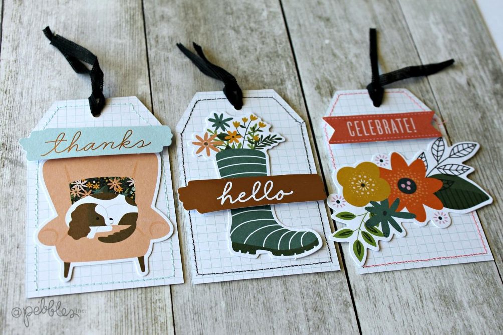 5-Minute handmade gift tags with Stitched Edges! Create adorable handmade tags in minutes with This is Family scrapbook line and sewn edges.