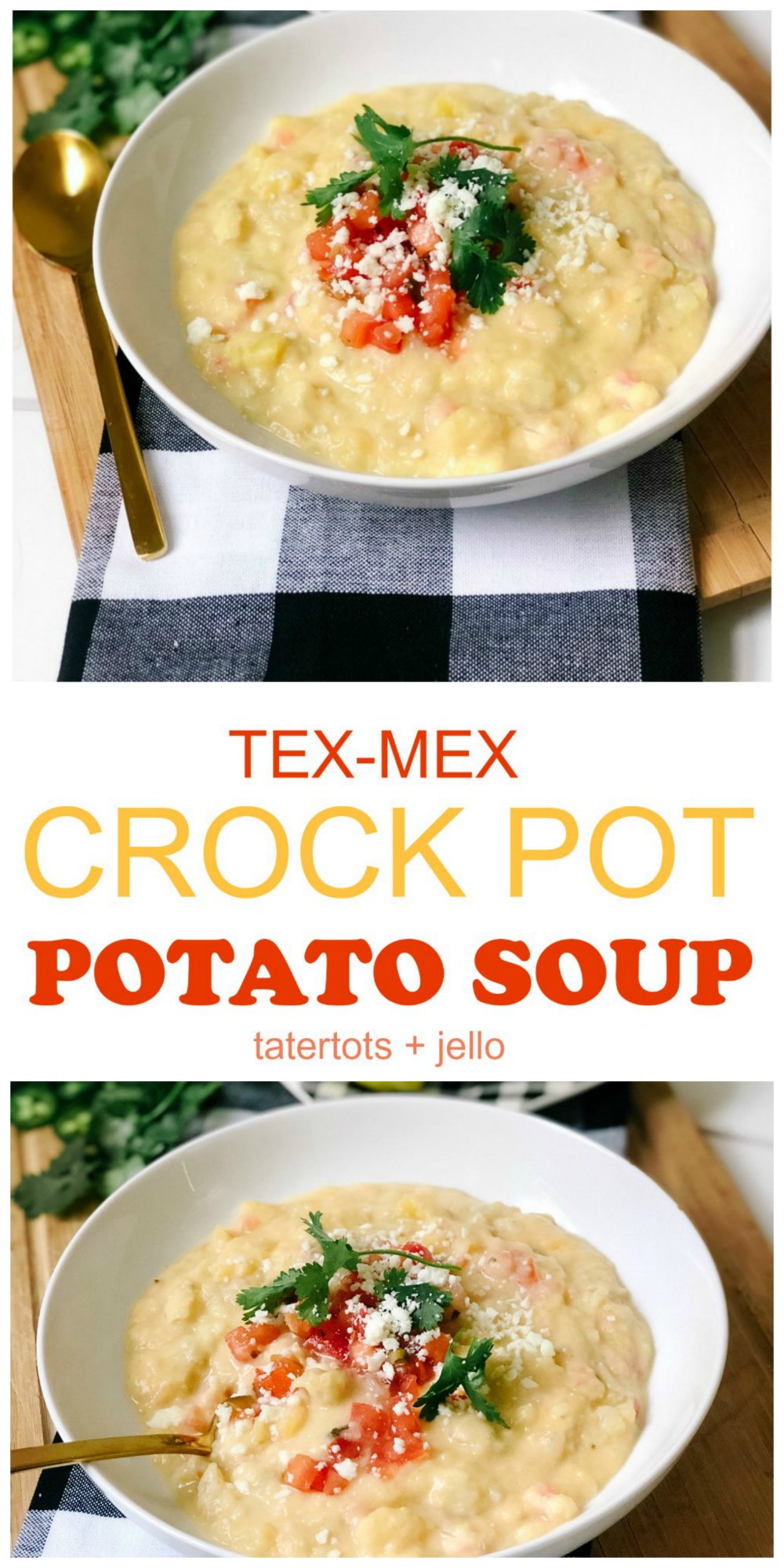 Tex-Mex Cheesy Crock-Pot Potato Soup. Put a spicy spin on cheesy potatoes with this warm and comforting recipe. It's perfect for Fall and Winter! 