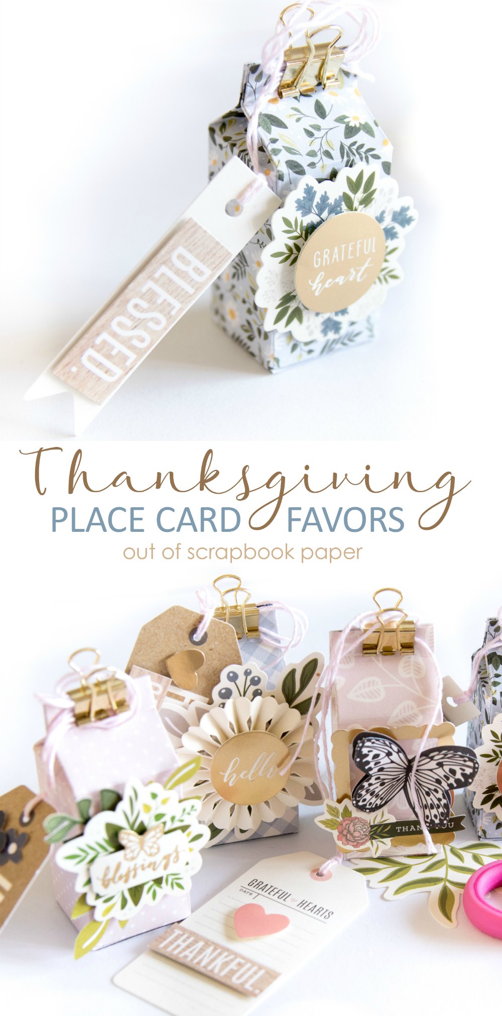 DIY Thanksgiving Place Card Favors Out of Scrapbook Paper. Turn paper into beautiful Thanskgiving place cards or gifts with this easy DIY idea! 