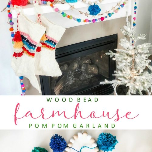 Farmhouse Wood Bead and Pom Pom Garland. Create a beautiful garland for the holidays or all winter long with yarn and beads.
