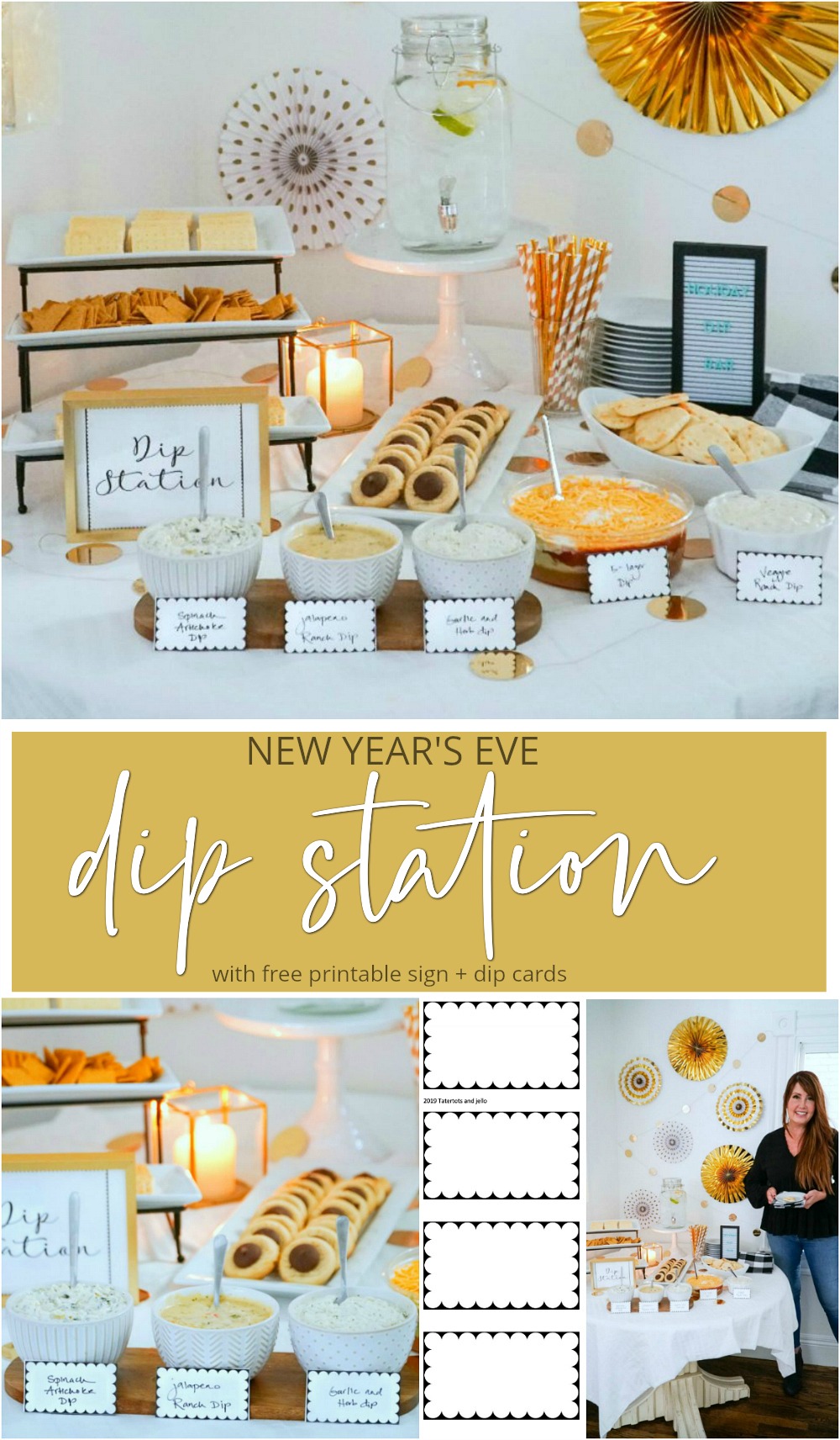 New Year's Eve Dip Station with Free Printable Cards! Start a new NYE tradition with a fun dip station. It's perfect for game night and super bowl parties too!