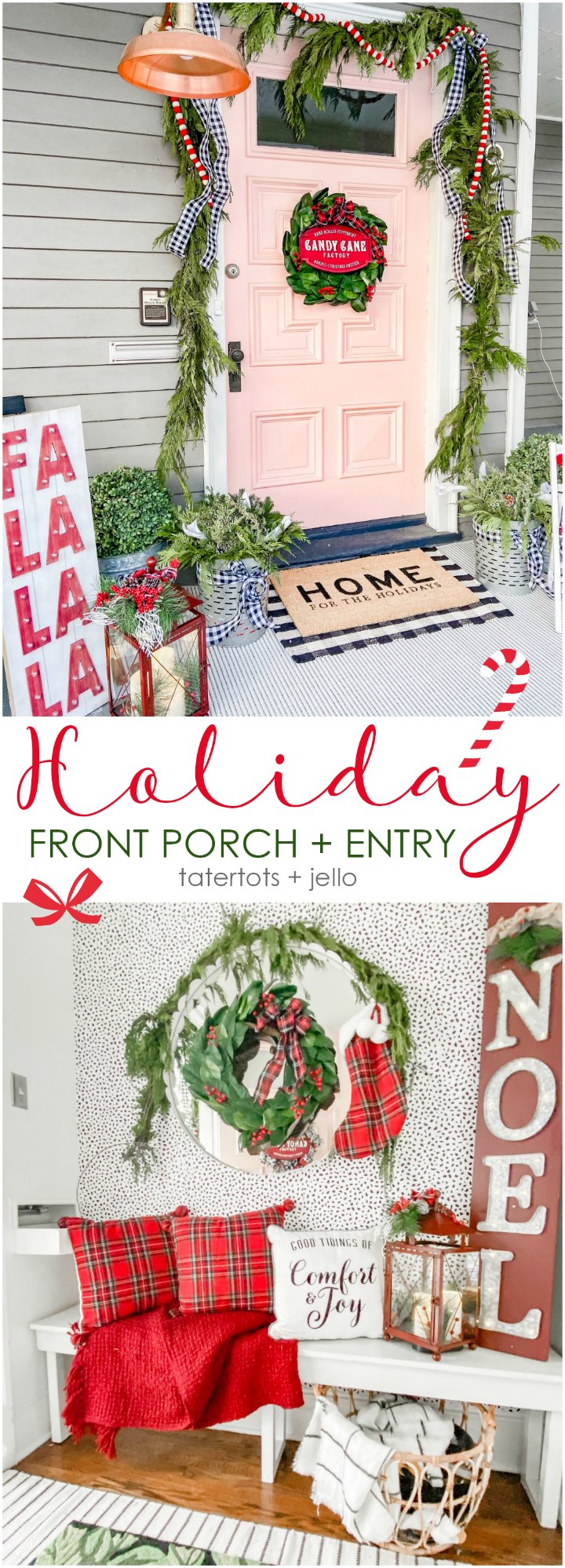 Holiday Home Tour - Festive Porch and Entry! Easy ways to add holiday cheer to your front porch and entryway! 