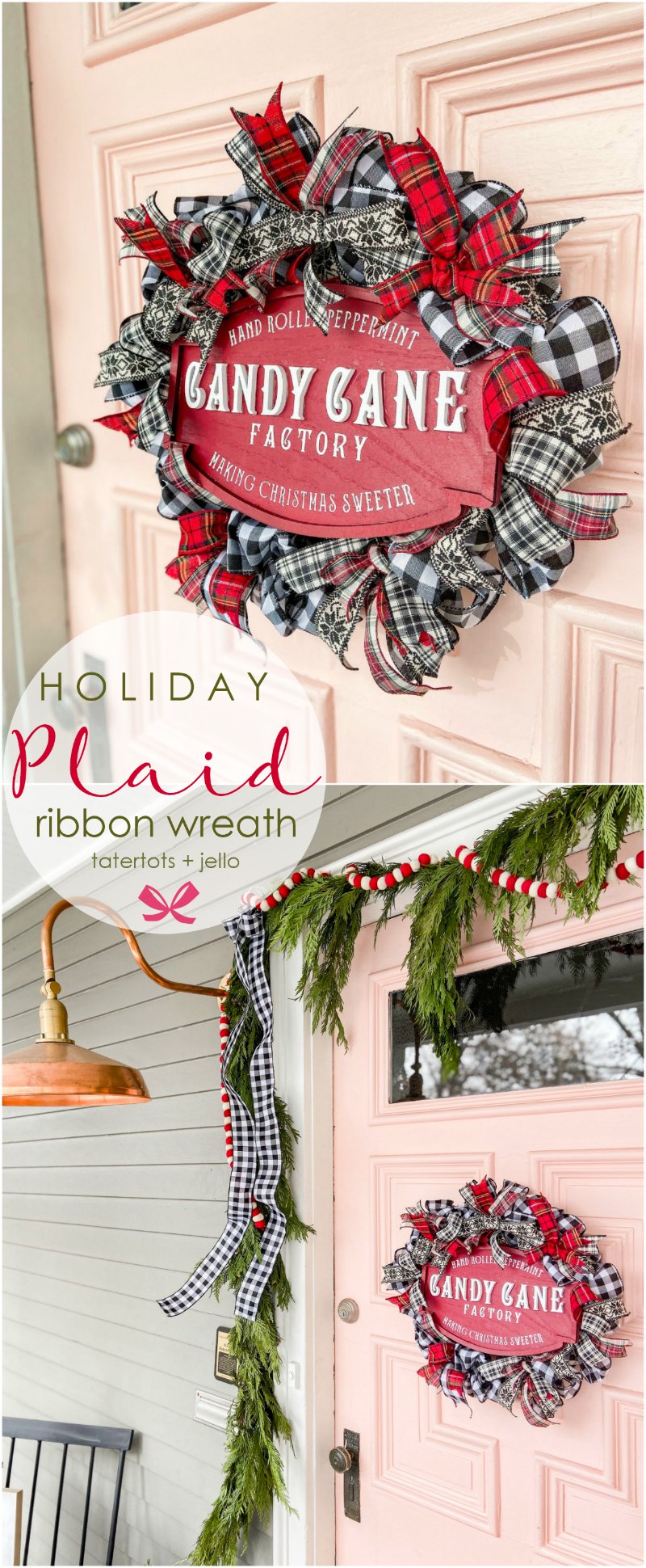 Easy Plaid Ribbon Holiday Wreath Tutorial. Use ribbon to create a festive plaid wreath that is perfect to display all holiday long!