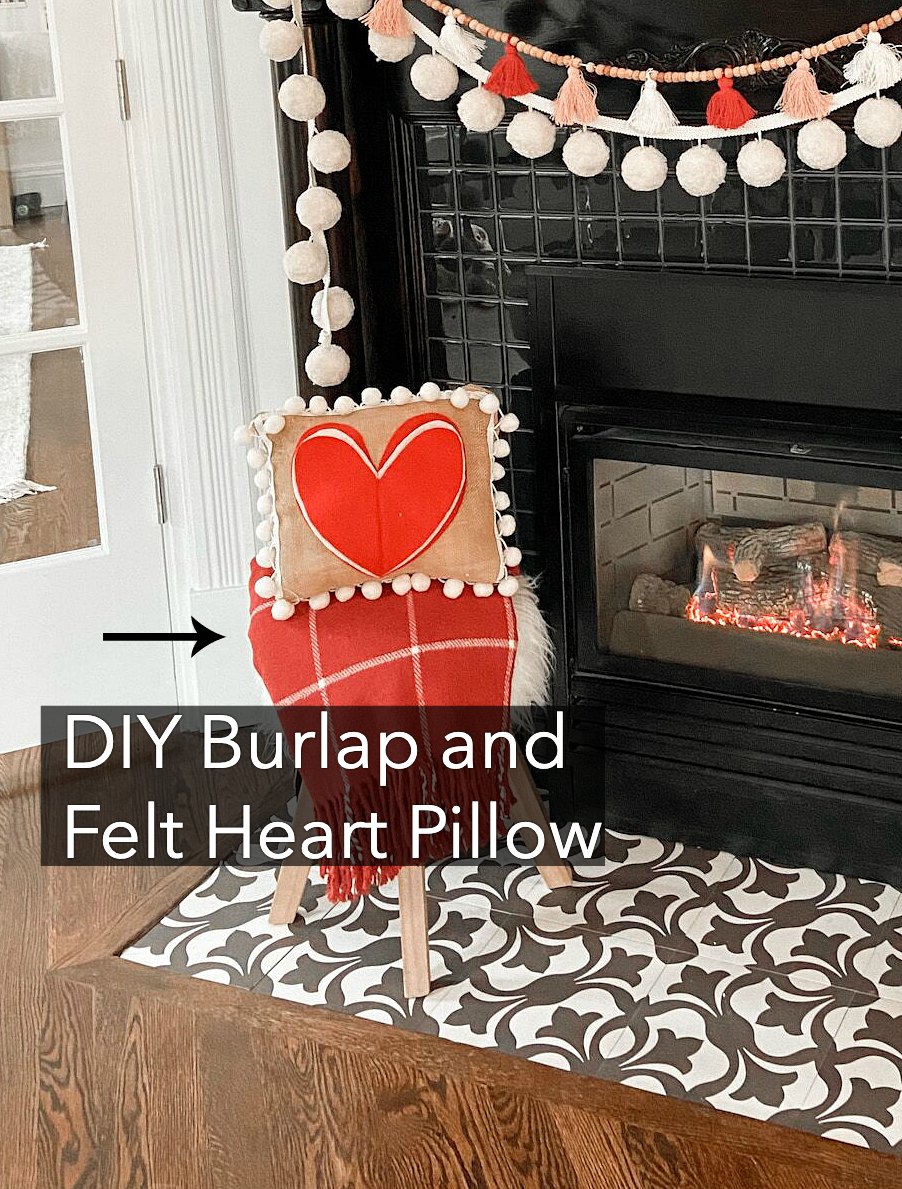 DIY Felt and Burlap Pillow tutorial for Valentine's Day.