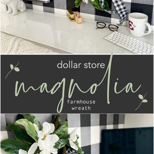 Dollar Store Magnolia Farmhouse Wreath. Make a gorgeous farmhouse-style wreath for a few dollars with items from the dollar store!